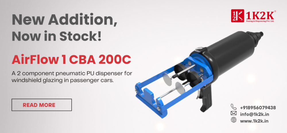 AirFlow 1 CBA 200C 2-component pneumatic PU dispenser for windshield glazing – 1K2K industrial dispensing system