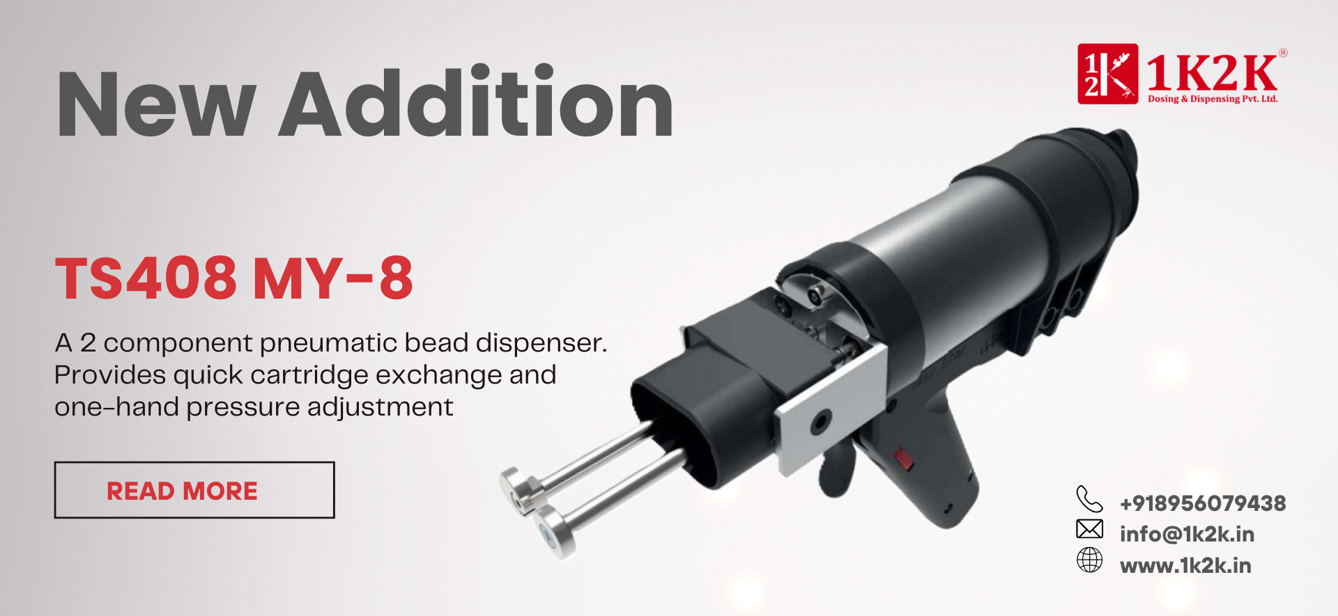 TS408 MY-8 2-component pneumatic bead dispenser with quick cartridge change – 1K2K industrial applicator