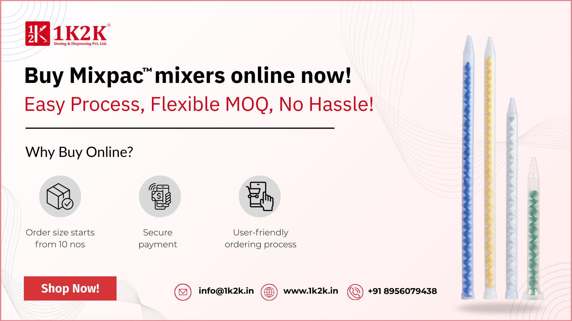 Buy Mixpac static mixers online from 1K2K – easy ordering, flexible MOQ, secure payment for 2K adhesive mixing