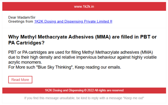 Why Methyl Methacrylate (MMA) adhesives are filled in PBT or PA cartridges – chemical resistance and high-density packaging solution