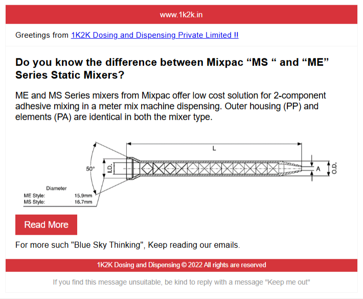 Difference between Mixpac MS and ME series static mixers for 2-component adhesive meter mix dispensing systems