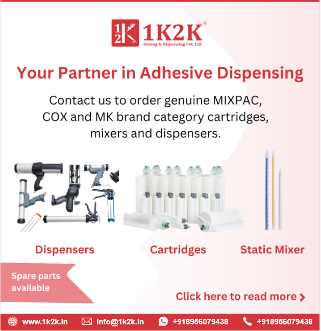 1K2K adhesive dispensing solutions featuring dispensers, cartridges and static mixers from MIXPAC, COX and MK brands